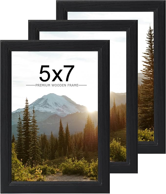 KTKDE 5x7 Picture Frame Set of 3, Wooden frames black, Vertical & Horizontal Wall Hanging for Wall or Tapletop Display,Studio Gallery Photo Frame for Photos, Posters & Art Prints