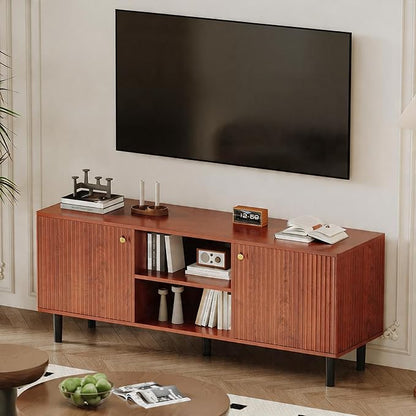 TV Stand for Living Room, Modern Entertainment Center Up to 65" TV,Television Console Table with Storage Cabinets,Walnut