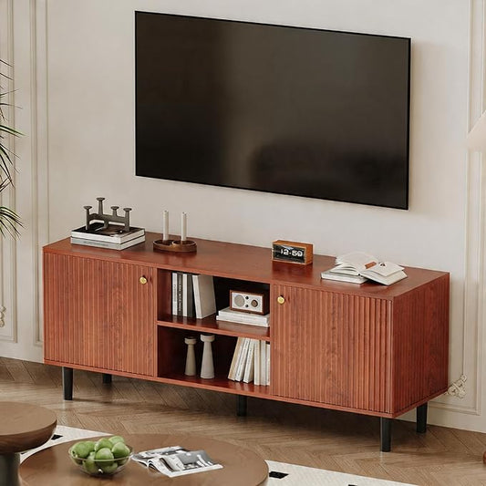 TV Stand for Living Room, Modern Entertainment Center Up to 65" TV,Television Console Table with Storage Cabinets,Walnut