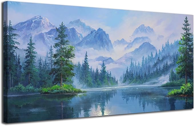Ardemy Forest Landscape Canvas Painting 48"x24" - Nature Wall Art Picture of Mountain Textured Green Tranquil Artwork Framed Large for Living Room Bedroom Dining Room Home Office Wall Decor