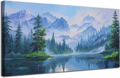 Ardemy Forest Landscape Canvas Painting 58"x29" - Nature Wall Art Picture of Mountain Textured Green Tranquil Artwork Framed Large for Living Room Bedroom Dining Room Home Office Wall Decor