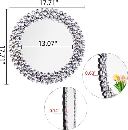 SHYFOY 18" Round Mirrors for Wall Decor Crystal Decorative Mirrors Jeweled Accent Mirror for Living Room Silver Modern Mirror for Entryway Hallway