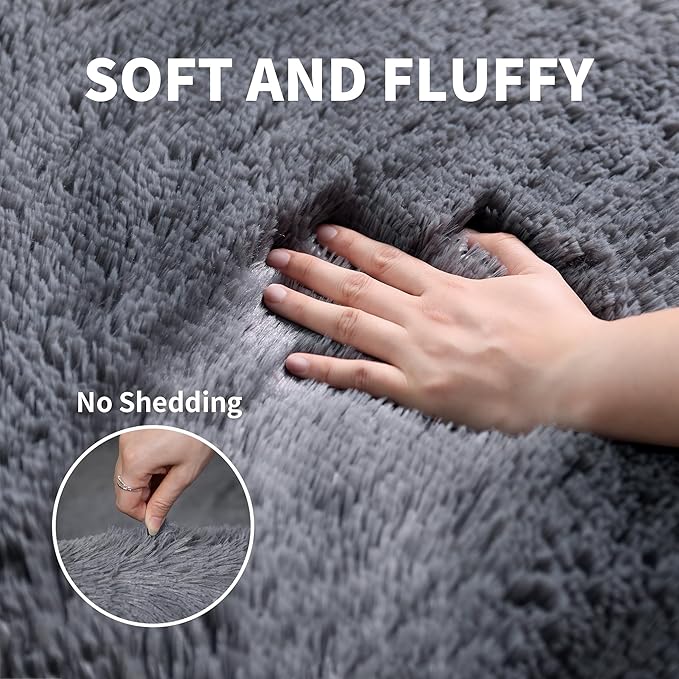 KICHOWUA Thick Area Rug 5x7 Grey Fluffy Shag for Bedroom, Extra Soft Plush Fuzzy Washable Thickened Non-Slip Floor Carpet for Living Room, Cozy Furry Shaggy Rug for Kids Baby Boys Girls Nursery Dorm