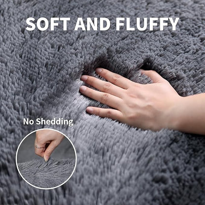 KICHOWUA Thick Area Rug 5x7 Grey Fluffy Shag for Bedroom, Extra Soft Plush Fuzzy Washable Thickened Non-Slip Floor Carpet for Living Room, Cozy Furry Shaggy Rug for Kids Baby Boys Girls Nursery Dorm