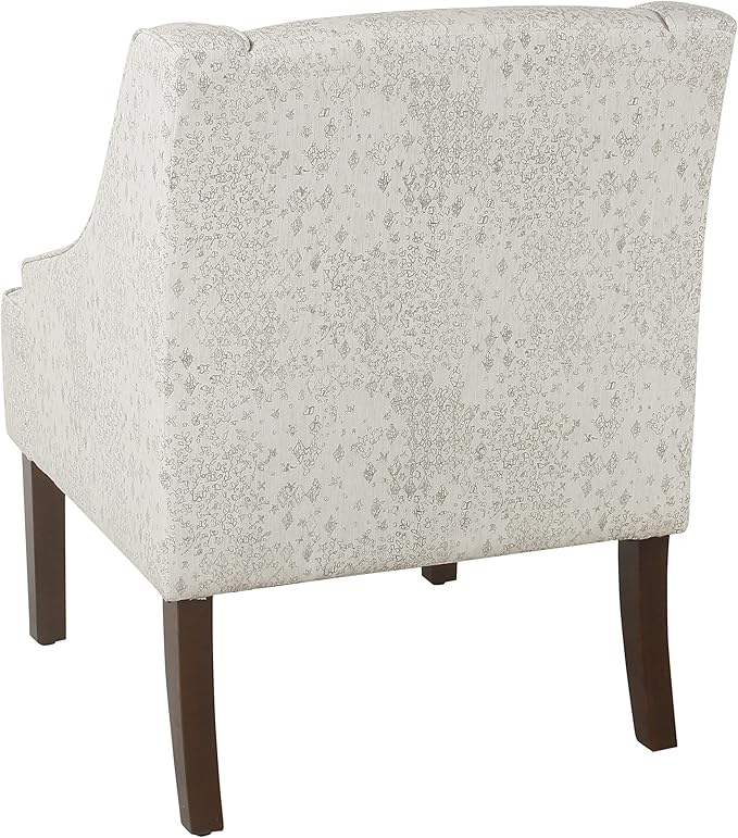 Homepop Home Decor | Upholstered Classic Swoop Arm Accent Chair | Accent Chairs for Living Room & Bedroom | Decorative Home Furniture, Cream and Gray Vintage Stencil