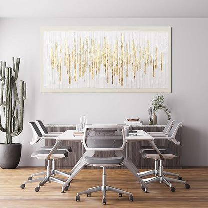 Canvas Wall Art Decor Modern Large Wall Decor For Living Room Gold Abstract Wall Art White Textured Wall Art Large Artwork for Walls Canvas Prints Art Work For Home Office Wall Decor 29" X 58"