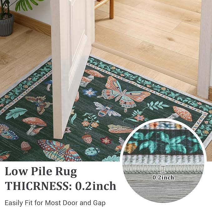 Mushroom 8 X 10 Rug for Living Room Non Slip Washable 8x10 Rug for Bedroom with Rubber Back Soft Low-Pile Stain Resistant Foldable Large Carpet for Office Nursery Dining Room Black
