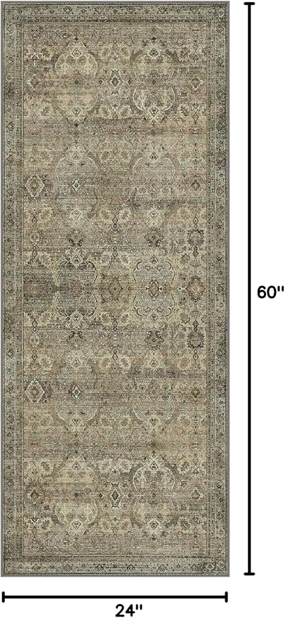 2x5 Runner Rug Machine Washable Boho Rug Runners for Hallway,Ultra-Thin Low Pile Rug,Lightweight Indoor Carpet,Non Slip Floral Runners for Enrtyway, Corridor, Home Office, Kitchen,Sage