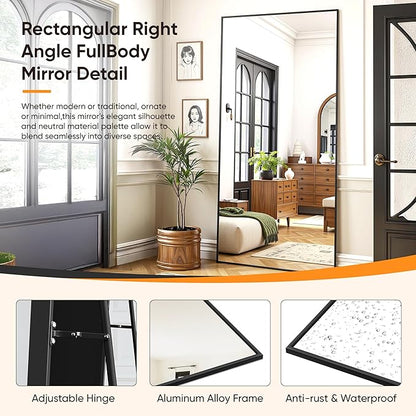 Suidia Full Length Mirror, 56"x14" Floor Standing Mirror Freestanding, Full Body Mirrors with Stand for Bedroom, Hanging Mounted for Living Room Cloakroom, Black, Rectangular Style