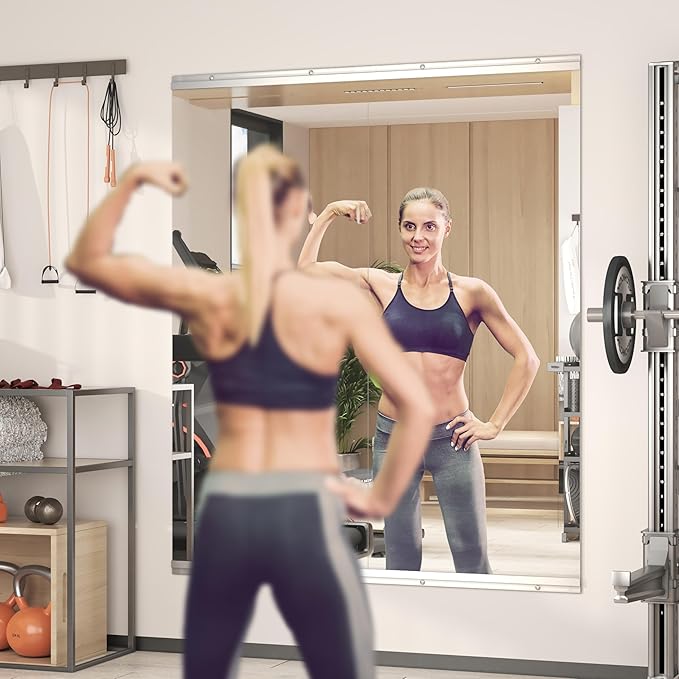 Hasipu Home Gym Mirror 55" L x 24" W - 2PCS Large Full Body Mirror for Yoga, Fitness, Garage, Dance Studio, Wall-Mounted, 0.16in Tempered Glass Frameless