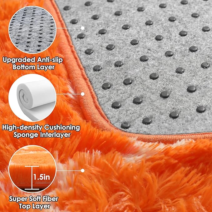 ONASAR Area Rugs for Bedroom Living Room, 4x6 Fluffy Orange and White Throw Rug, Geometric Soft Shaggy Fuzzy Plush Indoor Floor Carpet for Kids Teen Nursery Dorm Office Home Decor Aesthetic