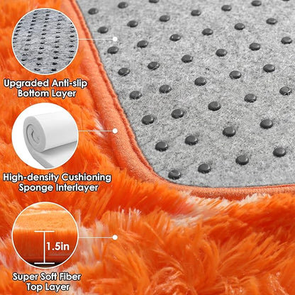 ONASAR Area Rugs for Bedroom Living Room, 4x6 Fluffy Orange and White Throw Rug, Geometric Soft Shaggy Fuzzy Plush Indoor Floor Carpet for Kids Teen Nursery Dorm Office Home Decor Aesthetic