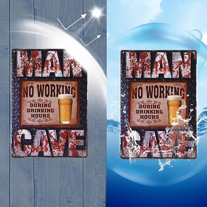 No Working During Drinking Hours Tin Metal Sign Man Cave Signs Retro Vintage Home Bar Pub Clubs Cafes Restaurant Wall Decor Clubs Poster 8X12 inches
