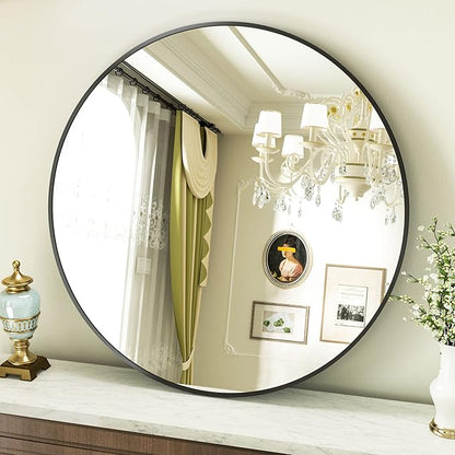 VooBang Round Mirror 19.6" Black Wall Mounted Circle Mirrors Vanity Mirror with Aluminum Alloy Frame Modern Decoration for Bathroom, Living Room, Vanity, Bedroom, Entryway