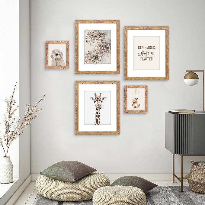 iRahmen 12x16 Picture Frame Set of 2 with Plexiglass, Rustic Brown Wood Poster Frames 12 x 16 for Photo Wall Gallery Mounting Horizontal and Vertical
