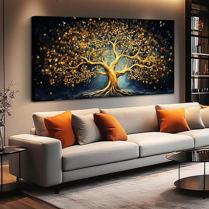 Ouzzlie Black Art for Office Decor Tree Wall Decor Living Room Modern Large Gold Canvas Wall Art for Bedroom 29" x 59"
