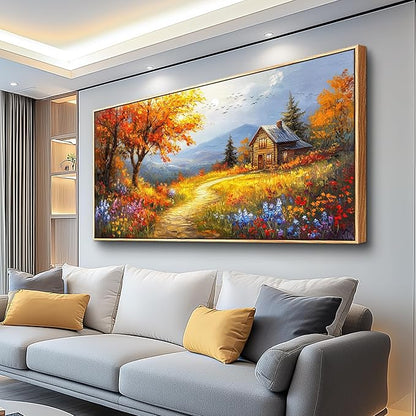 FUHAIHUA Wood Framed Canvas Wall Art For Living Room Wall Decor For Bedroom Office Wall Decoration Reddish Orange Tree Paintings Farmhouse Pictures Artwork Room Aesthetic Home Decor 20x40 In