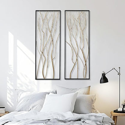 LuxenHome Metal Wall Decor, 36" Luxury Living Room Metal Wall Art, Set of 2 Gold Wall Decor, Bedroom Wall Decorations with Frame for Home, Bedroom, Kitchen, Office, Dining Room, Gold/Black