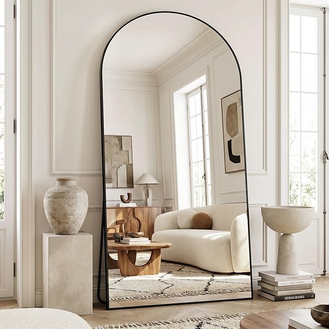 Full Length Mirror, 78"x38" Arched Floor Mirror Freestanding, Floor Standing Full Body Mirror with Stand for Bedroom, Hanging Mounted for Living Room Cloakroom, Black
