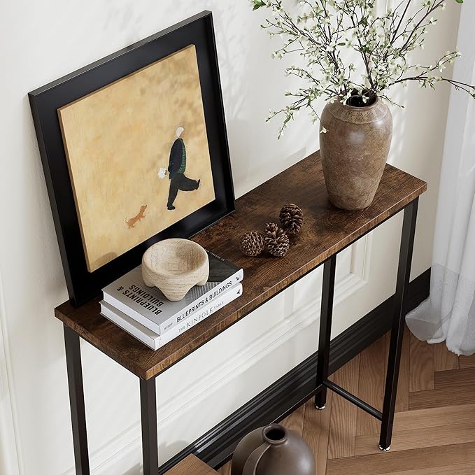 2 Pack Narrow Entryway Console Table & Sofa Side Table - Industrial Hallway Table for Small Spaces, Behind Couch Table, Multi-Functional Living Room Bedroom Office,Brown, 29.5" x 9.4" x 29.5"