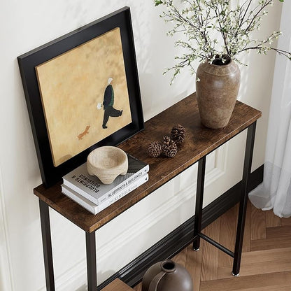 2 Pack Narrow Entryway Console Table & Sofa Side Table - Industrial Hallway Table for Small Spaces, Behind Couch Table, Multi-Functional Living Room Bedroom Office,Brown, 29.5" x 9.4" x 29.5"