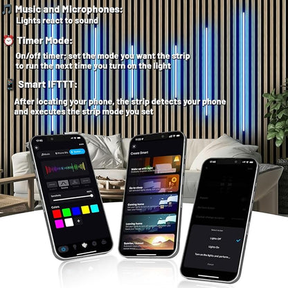 Lichaser RGB Black Smart Recessed Lighting for Acoustic Panel, 6 Pcs WiFi LED Strip Light for Wood Slat Wall Panel Compatible with Alexa, Self-Adhesive Smart LED for Slat Wall (2*36+2*24+2*16 in)