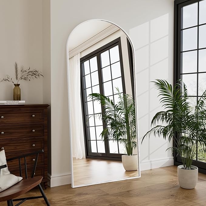 Rowjut Large 76"x34" Arched Full Length Mirror White Floor &Standing for Bedroom&Living Room&Wall Mounted Mirror Full Body Mirrors Hanging or Leaning.