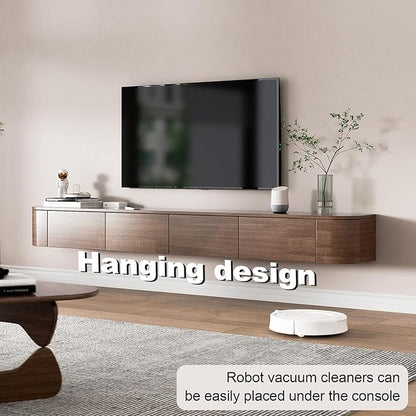 Floating TV Stand 87 Inch Wall Mounted TV Cabinet with 2 Drawers, TV Media Console with Flip-Down Door & Drawers for Living Room (Walnut, 86.6")