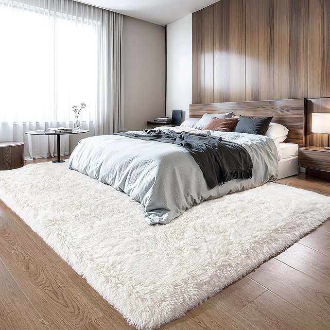 KICHOWUA Thick Area Rug Cream White Fluffy Shag 3x5 for Girls Bedroom, Soft Plush Fuzzy Shagggy Carpet for Living Room, Thickened Washable Non-Slip Furry Rug for Kids Toddler Boys Dorm Nursery, Ivory