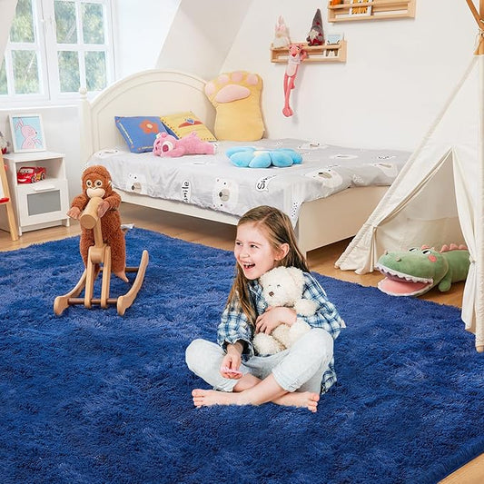 Ultra Soft Rug for Living Room, 6X9 Fluffy Shag Area Rug for Bedroom, Modern Shaggy Carpets Fuzzy Rug for Teens Dorm Nursery Home Decor Aesthetic, Upgrade Anti-Skid Durable, Blue