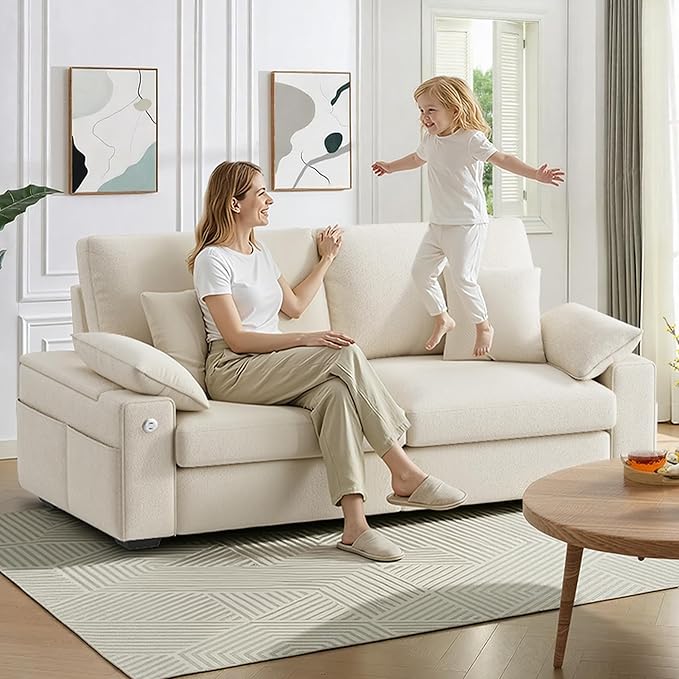 76" Modern Loveseat Couches for Living Room, Comfy Loveseat Sofa with Deep Seat Couch, USB/Type-C Port, Side Storage, Removable Cover, Small Couches for Living Room, Beige