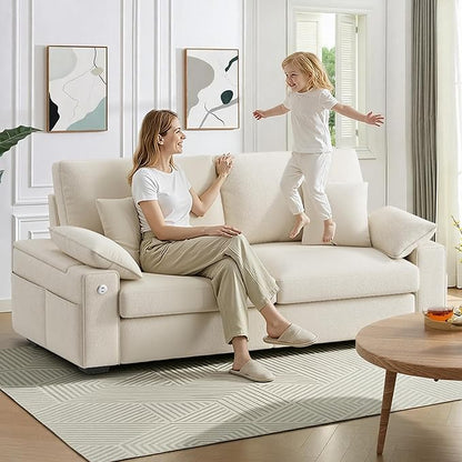 76" Modern Loveseat Couches for Living Room, Comfy Loveseat Sofa with Deep Seat Couch, USB/Type-C Port, Side Storage, Removable Cover, Small Couches for Living Room, Beige