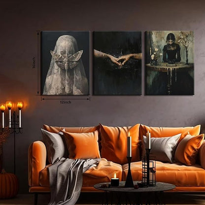 Dark Academia Wall Art, Moody Gothic Victorian Canvas Wall Decor Painting, Vintage Creepy Aesthetic Artwork Poster Prints Pictures for Living Room Bedroom 12x16 Inch Framed