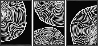 SIGNLEADER Framed Canvas Print Wall Art Set Duotone Geometric Wood Ring Circle Collage Abstract Shapes Illustrations Modern Art Boho Decorative for Living Room, Bedroom, Office - 24"x36"x3 BLACK