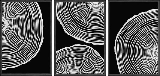SIGNLEADER Framed Canvas Print Wall Art Set Duotone Geometric Wood Ring Circle Collage Abstract Shapes Illustrations Modern Art Boho Decorative for Living Room, Bedroom, Office - 24"x36"x3 BLACK
