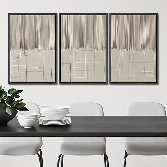 SIGNLEADER Framed Canvas Print Wall Art Set Beige Abstract Neutral Illustrations Minimal Decorative Bohemian Nordic for Living Room, Bedroom, Office - 16"x24"x3 BLACK