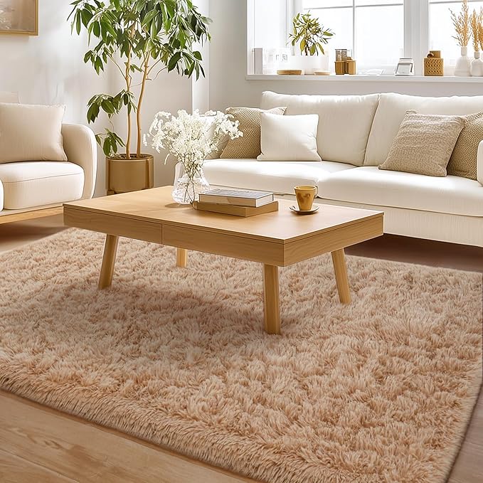 Rug for Living Room Bedroom, 5x7 Area Rugs for Living Room, Ultra Soft Modern Shaggy Carpets Fuzzy Rug for Boys Girls Dorm Nursery Home Decor Aesthetic, Upgrade Non-Slip Durable, Beige