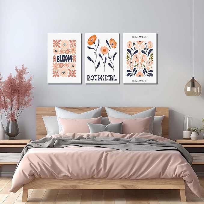 SKYRISE Floral Canvas Wall Art Set of 3, Rustic Botanical Canvas Paintings Prints ArtWork for Living Room, Vintage Flower Pictures for Farmhouse Dining Room Hallway Bedroom Wall Decor 16"x24"