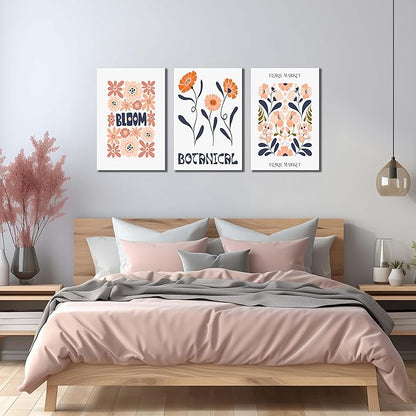 SKYRISE Floral Canvas Wall Art Set of 3, Rustic Botanical Canvas Paintings Prints ArtWork for Living Room, Vintage Flower Pictures for Farmhouse Dining Room Hallway Bedroom Wall Decor 16"x24"