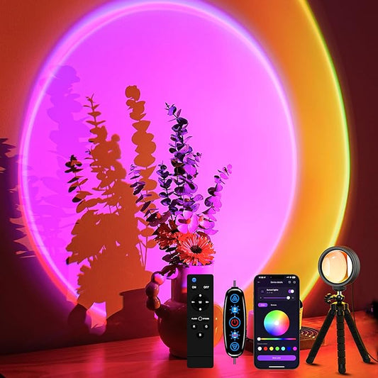 XEBKOR Sunset Projection Lamp with Remote/APP Control,Multi-Color LED Sunset Light Night Light,360 Degree Rotation Sunset Lamp for Photography/Party/Room Decor,Gifts for Christmas,Thanksgiving Day