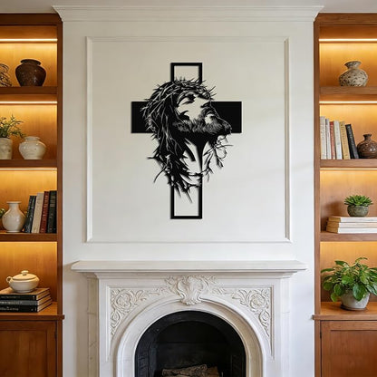Slickss Large Jesus Wall Art, Metal Cross Wall Decor with Jesus Figure, 23.6x16.7 Inch Religious Wall Hanging, Christian Home Decor for Living Room, Office, Bedroom