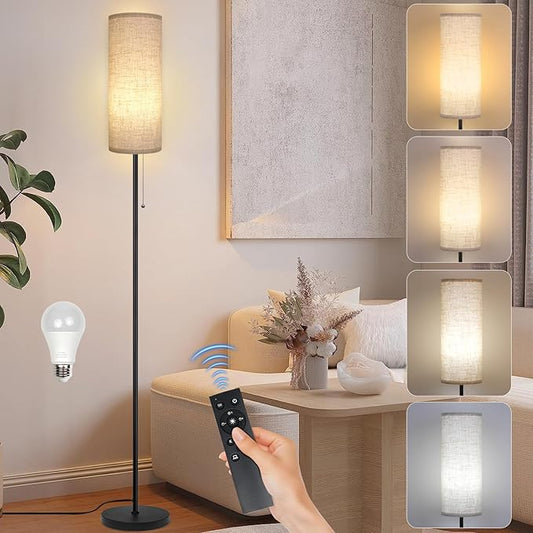 Floor Lamp for Living Room, Modern Standing Lamps with Lampshade, Minimalist Tall Lamp with Chain Switch for Living Room, LED Bulb Included (Beige Shade)