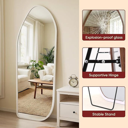 Suidia Full Length Mirror, Oversized Floor Mirror with Solid Wood Frame, Large Standing Mirror for Bedroom Living Room, Wood Art Style, White, 74" L x 32" W