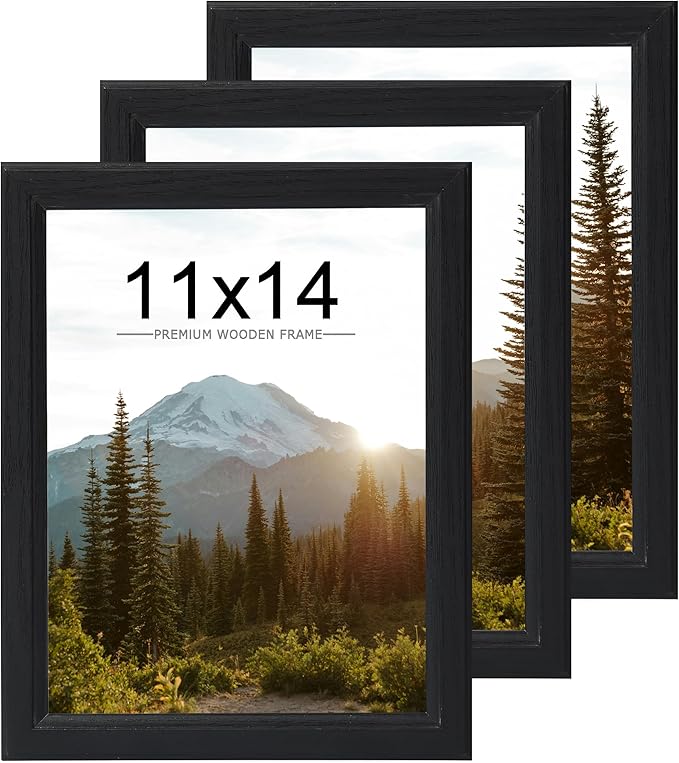 KTKDE 11x14 Picture Frame Set of 3,Wooden frames Black, Vertical & Horizontal Wall Hanging for Wall Display,Studio Gallery Photo Frame for Photos, Posters & Art Prints