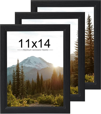 KTKDE 11x14 Picture Frame Set of 3,Wooden frames Black, Vertical & Horizontal Wall Hanging for Wall Display,Studio Gallery Photo Frame for Photos, Posters & Art Prints