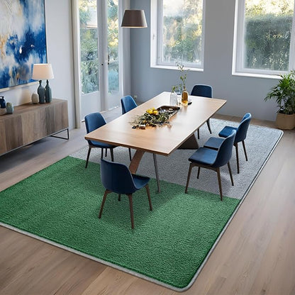 Rugs for Bedroom Living Room, 5x7 ft Light Grey Dark Green Area Rug, Washable Memory Foam Non-Slip Carpet, Modern Minimalist Indoor Carpets for Boys Girls Kitchen Home Decor