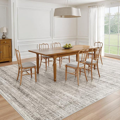 9x12 Area Rug Living Room: Washable Large Neutral Soft Rug Farmhouse Stain Resistant Indoor Non-Slip Floor Carpet for Bedroom Nursery Kids Playroom Office Dining Room Dorm- Gray Brown