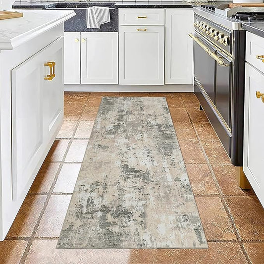 ROYHOME Modern Abstract 2x10 Runner Rug Washable Non Slip Stain Resistant Rug for Hallway Kitchen Bedroom Non Shedding Low Pile Indoor Floor Cover,Grey Yellow