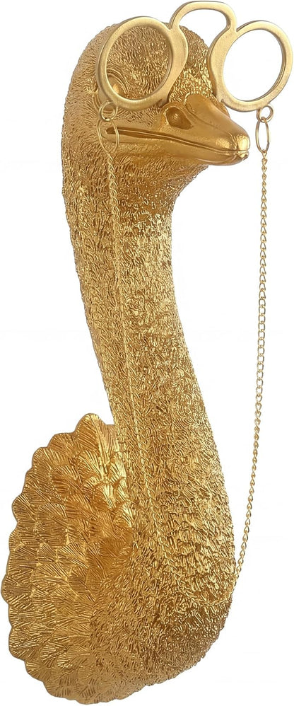 Juedawyal Gold Ostrich Animal Head Wall Decor Sculpture, Resin Animal Heads for Wall, Vintage Wall Sculpture for Men Women Living Room Hallway Staircase Home Office
