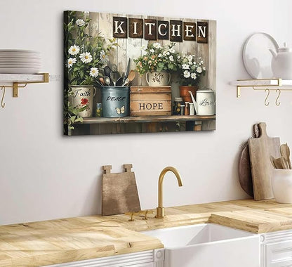 Rustic Kitchen Canvas Wall Art Inspirational Kitchen Painting Picture Decor Country Still Life Floral Poster Print Artwork for Restaurant Home Decoration